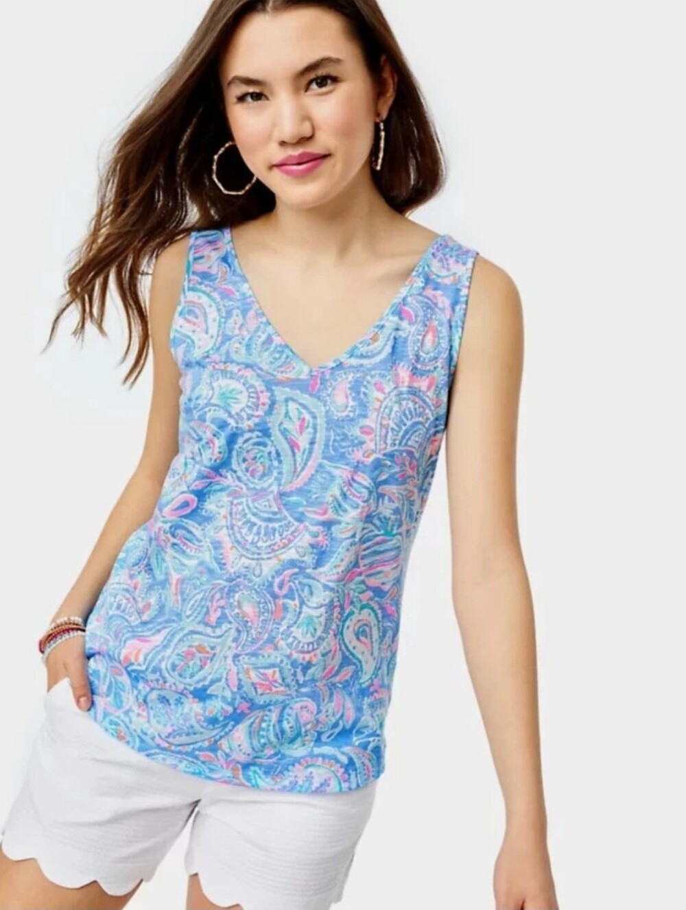 Lilly Pulitzer Blue Pink Paisley V-Neck Tank